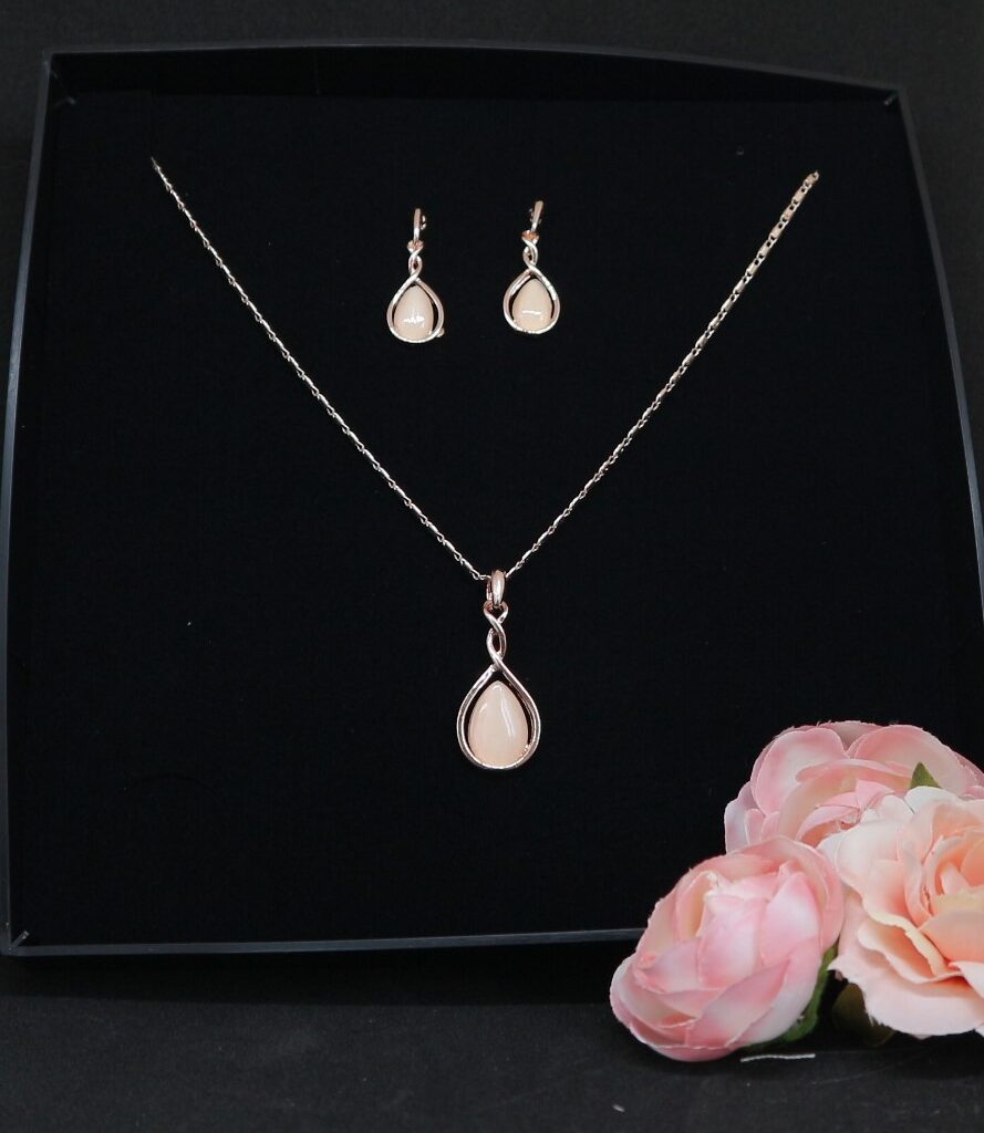 rosé goud kettingset met steen